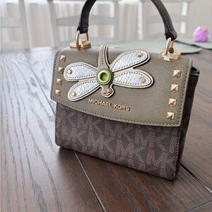 Michael Kors Tan and Brown Mini Bag with Gold Studs